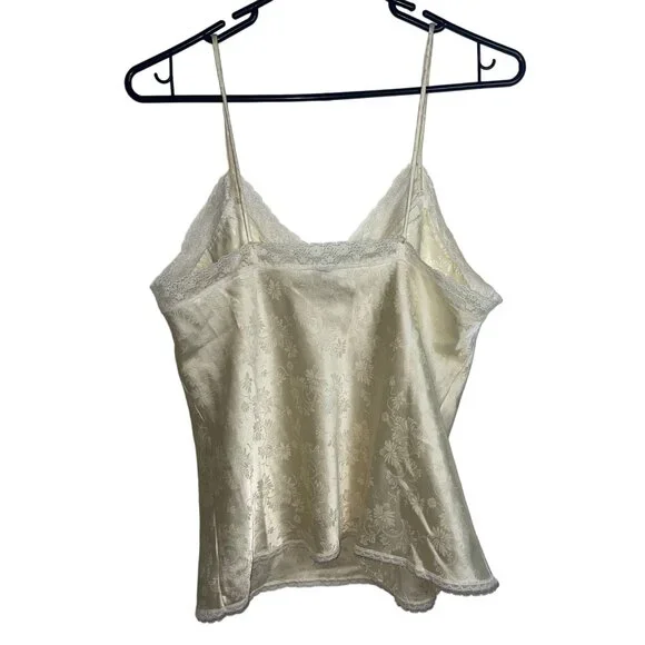 Christian Dior Vintage Womens Top Size Small Cream Camisole Embossed Satin Lace - Picture 2 of 9